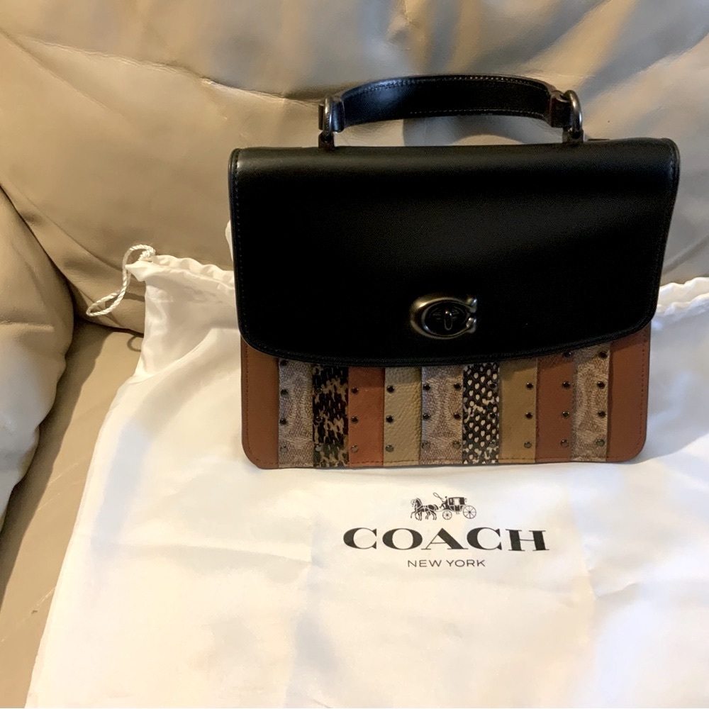 NEW Rare COACH Parker Top Handle w/Signature Canvas Patchwork Stripes/Snakeskin
